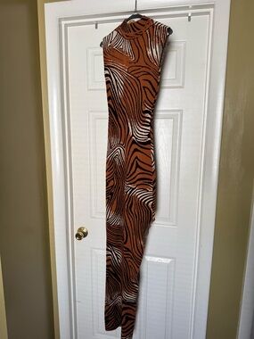 Sleeveless Asymmetrical Brown Zebra-Print Dress